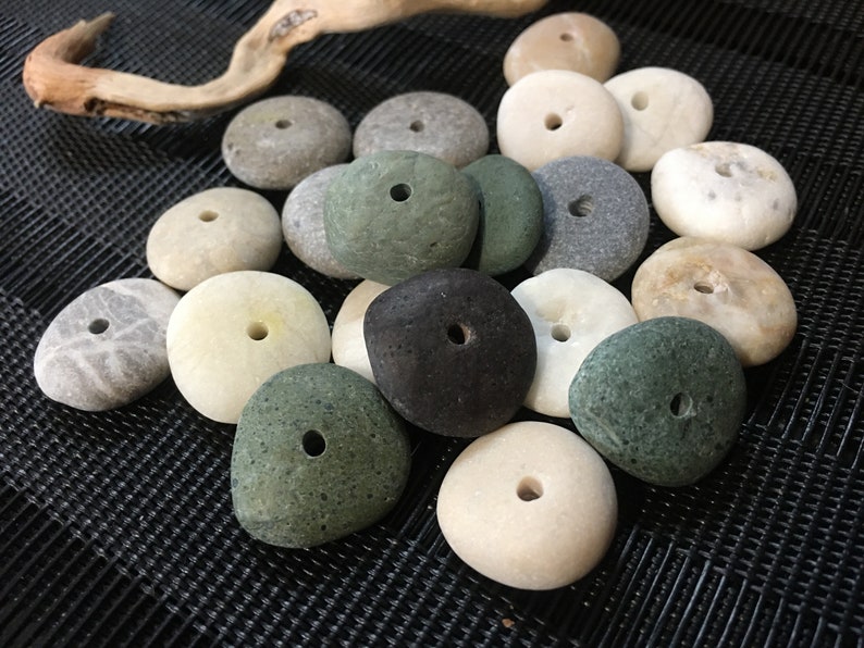 x20 Round Center Drilled Beach StoneVarious Colours PebblesSpacersRondelleNatural Stone ideal for jewelry makingGemstoneDIYSupplies