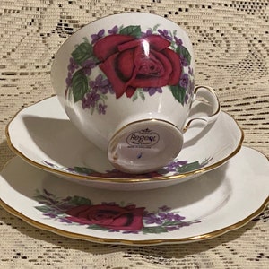 Crown Regent Bone China Trio Vintage Cup and Saucer and Snack Set image 1