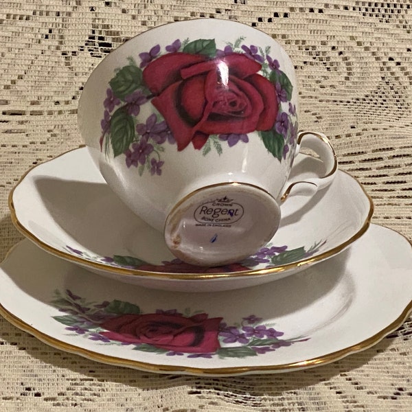 Crown Regent Bone China Trio Vintage tazza e piattino e snack set