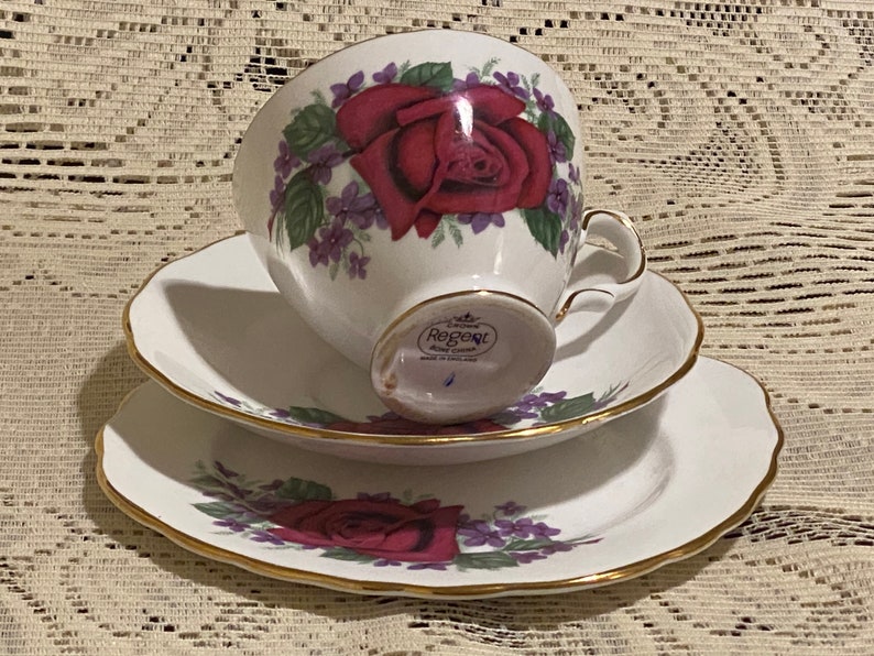 Crown Regent Bone China Trio Vintage Cup and Saucer and Snack Set image 1