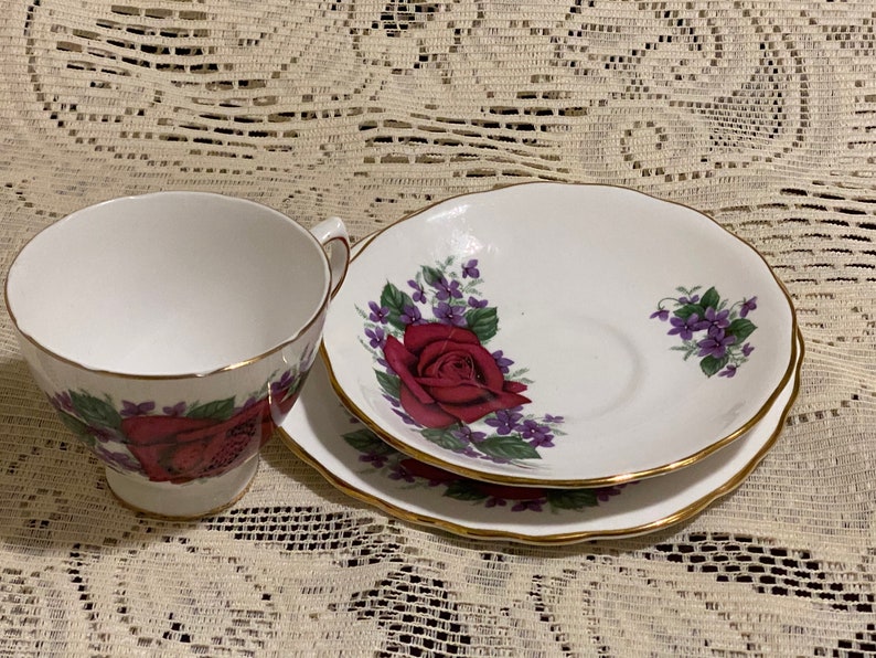 Crown Regent Bone China Trio Vintage Cup and Saucer and Snack Set image 3