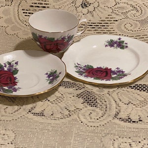 Crown Regent Bone China Trio Vintage Cup and Saucer and Snack Set image 5