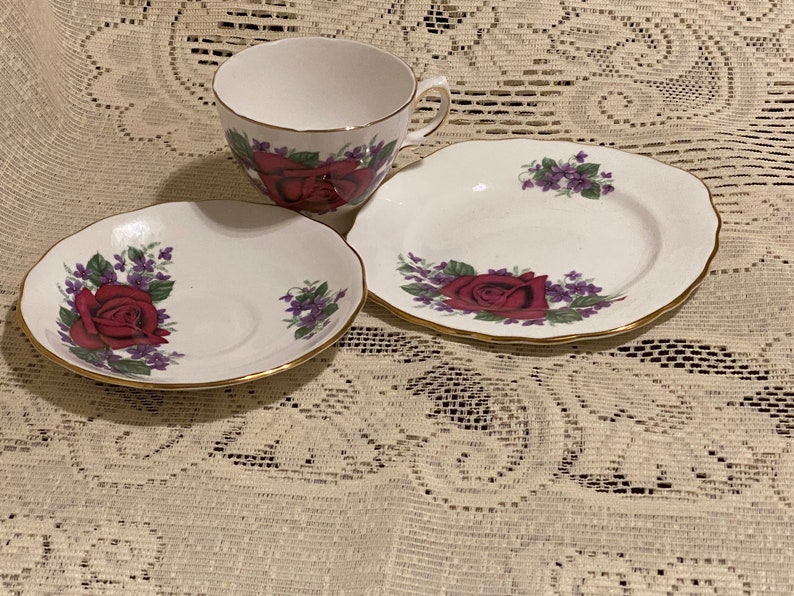 Crown Regent Bone China Trio Vintage Cup and Saucer and Snack Set image 5