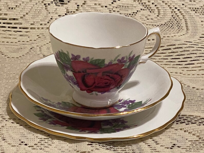 Crown Regent Bone China Trio Vintage Cup and Saucer and Snack Set image 7