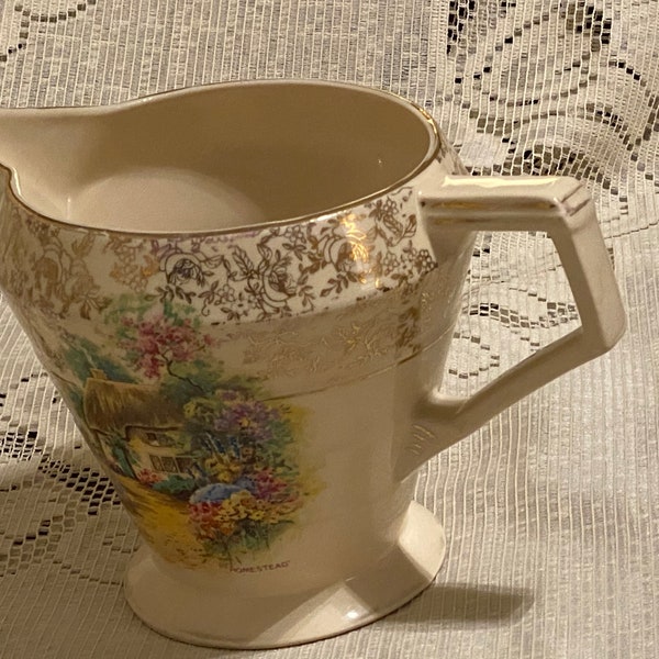 Jarra de agua grande con capacidad para 4,5 tazas con diseño dorado Pompadour Chintz