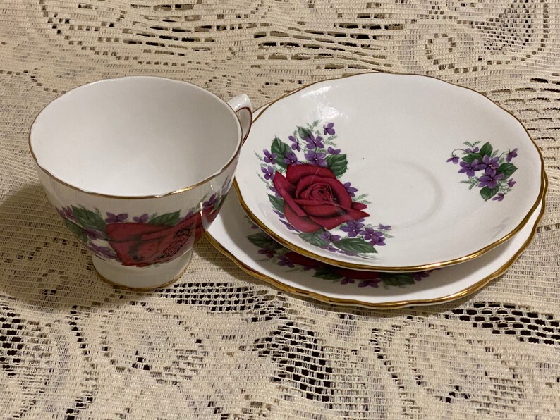 Crown Regent Bone China Trio Vintage Cup and Saucer and Snack Set image 9