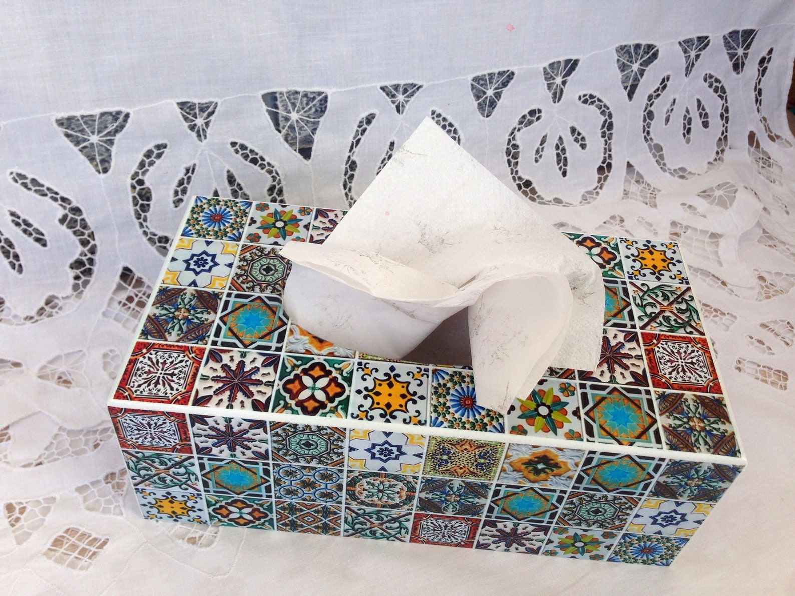 Caja de pañuelos cubierta rectangular baldosa mexicana Caja de | Etsy