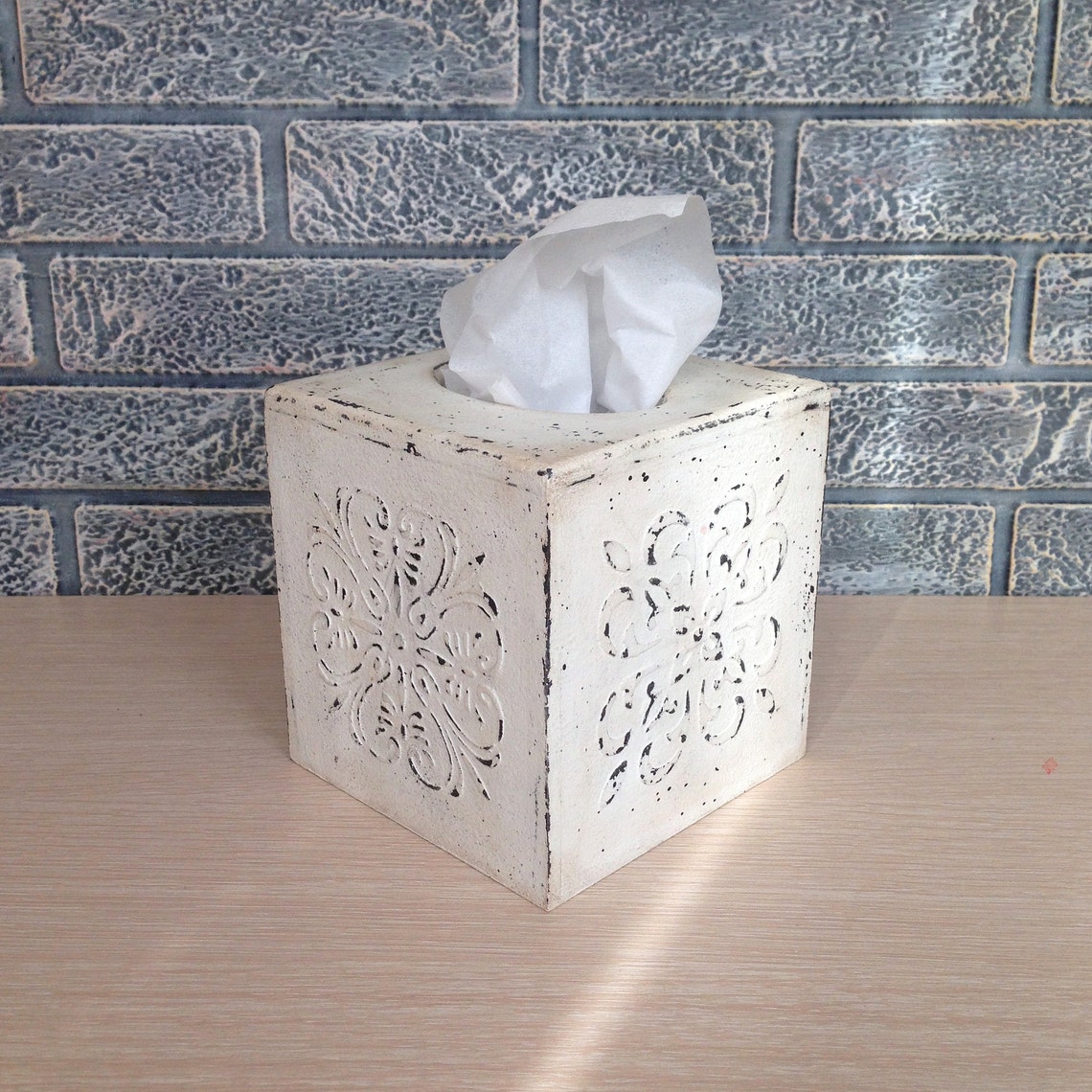 French vintage Tissue box cover square Kitchen napkin box Etsy