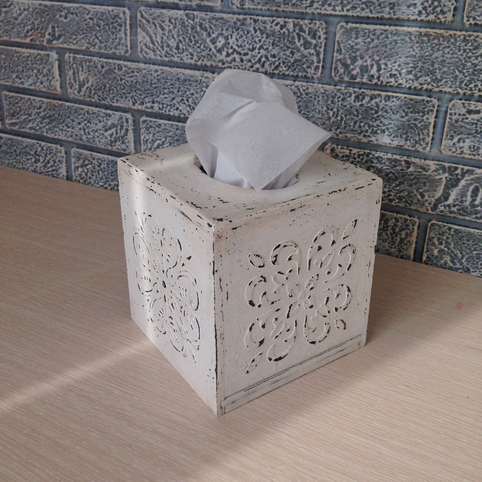 French vintage Tissue box cover square Kitchen napkin box Etsy