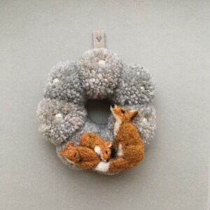 Pom Pom Needle Felted Wool Art Fox Cub Baby Handmade Gift Boxed by Annette Farrell