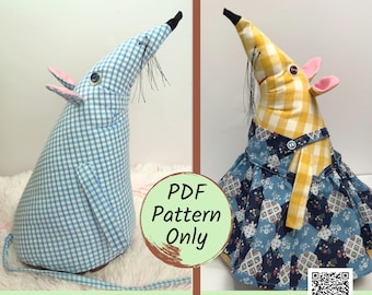 PDF Mouse Doorstop with Apron Front Strappy Dress • Digital Sewing Pattern • DIY Gift • Create Your Own Doorstopper • Dormouse & Outfit PDF