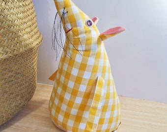 Animal Doorstop • Yellow Gingham Dormouse Statue