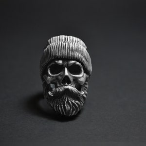 Boxer, skull ring, biker ring, satanic ring,  bearded ring, bearded skull ring, sailor ring, rock, metal