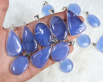 Blue Chalcedony Pendant Bezel Pendant Necklace Sterling Silver Pendant Clear Chalcedony Gemstone Pendant Chalcedony Jewelry Women Pendants