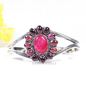 Rubinarmband, Granatarmband, Sterlingsilverarmband, Justerbart armband, Damarmband, Handledsarmband, Rubin Granatarmband, Manschettarmband Gåva