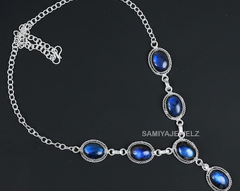 Labradorite Necklace, Chain Necklace, Sterling Silver Necklace Jewelry, Blue Labradorite Jewelry, Boho Necklace, Gemstone Necklace For Women
