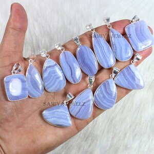 Blaue Spitze Achat Anhänger Lünette Anhänger Halskette Mix Form Sterling Silber Anhänger Blaue Spitze Achat Edelstein Anhänger Blaue Spitze Achat Schmuck