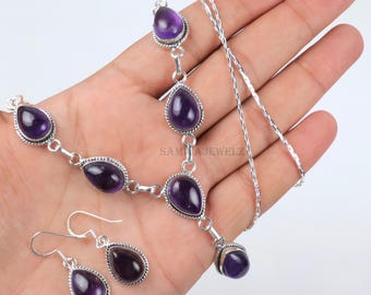 Amethyst Jewelry Set Necklaces & Earrings, Handmade Sterling Silver Earrings Necklace, Amethyst Earring, Amethyst Necklace, Wedding Jewelry