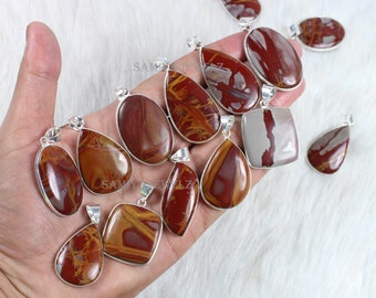 Red Noreena Jasper Pendant Necklace, 925 Silver Plated Bezel