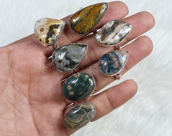Ocean Jasper Gemstone Ring: Handmade Sterling Silver, Mix Shapes
