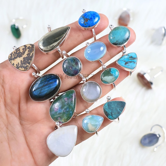 Gemstone Adjustable Ring Mix Gemstone Ring, Handmade Sterling Silver Rings, Boho Rings, Dainty Rings Natural Mix Stone Ring, Rings For Women