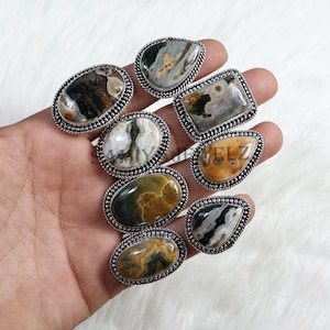 Ocean Jasper Ring, Collet Ring, Handmade Ring, Sterling Silver Ring, Natural Mix Ocean Jasper Gemstone Ring, Wholesale Ring, Gift For Her