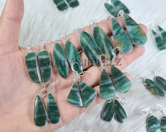 Boucles d'oreilles pendantes en aventurine verte, boucles d'oreilles bohèmes plaquées argent