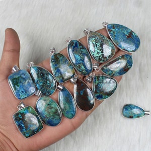 Shattuckite Pendant Mix Shape Bezel Pendant Sterling Silver Pendant Necklace Blue Shattuckite Gemstone Pendant Shattuckite Jewelry Necklace