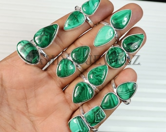 Anello in malachite Anello con due pietre Anello in argento sterling Anello con più pietre Anello con pietra preziosa in malachite Anello boho Anello con due pietre Anello importante Regalo