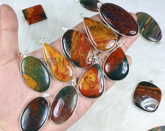 Red Bloodstone Pendant, Handmade Sterling Silver Necklace, Bloodstone Jewelry, Bezel Pendant Green Bloodstone Gemstone Pendant Women Pendant