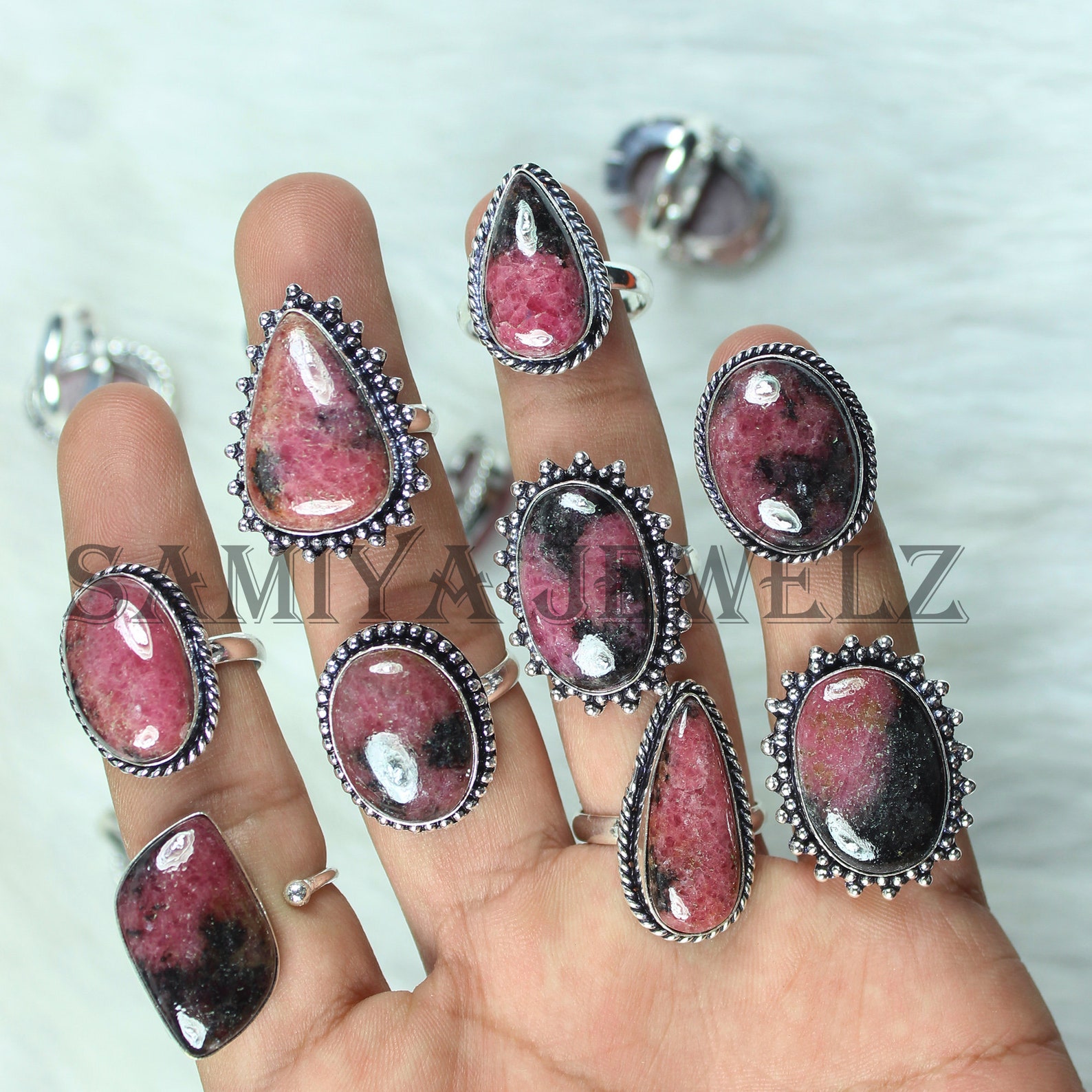 Rhodonite Ring, Collet Ring, Bulk Sterling Silver Ring Jewelry, Finger ...
