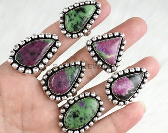 Rubin Zoisit Anhänger, Sterling Silber Ringe, Handgemachte Ringe, Mix Form Rubin In Zoisit Edelstein Ringe für Frauen, Boho Ring, Geschenke für sie