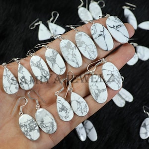 Howlite Earring Bezel Earring Sterling Silver Earring Matched Pair Earring Howlite Gemstone Earring Handmade Earring Ear Wire Earring Gift