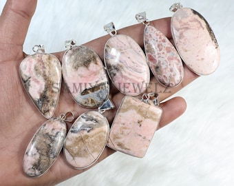 Rhodochrosite Pendant, Silver Jewelry, Sterling Silver Pendant, Pink Rhodochrosite Gemstone Pendant, Bezel Pendant, Birthday Gift For Women