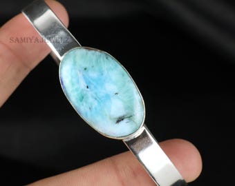 Larimar Bracelet, Cuff Bangle, Sterling  Silver Bangle, Blue Larimar Bangle, Adjustable Bangles, Larimar Gemstone Bracelet, Gemstone Bangles