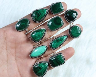 Anello con pietra preziosa di malachite, anello con castone in malachite, anello in argento sterling, anello di tutte le misure, anello con pietra verde, regalo di gioielli in malachite per lei