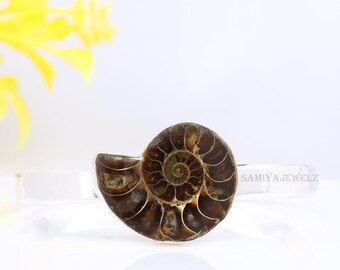 Ammonite Fossil Bangle, Cuff Bangle Bracelet, Sterling Silver Bracelet, Ammonite Bangle, Gemstone Bangle, Handmade Bangle, Silver Jewelry