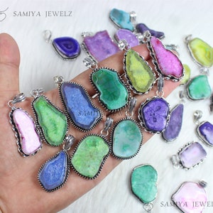 Solar Slice Pendant Mix Slice Solar Quartz Pendant Sterling Silver Pendant Collet Pendant Rainbow Solar Quartz Slice Gemstone Pendant Gift