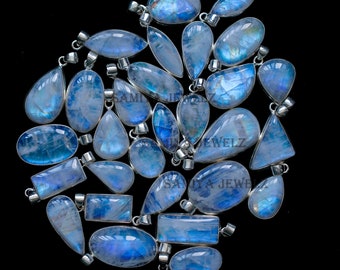 Rainbow Moonstone Pendant, 100%  Solid Silver Pendant Lot, Flashy Moonstone, Wholesale Lot, Wedding Pendant, Handmade Jewelry Supply