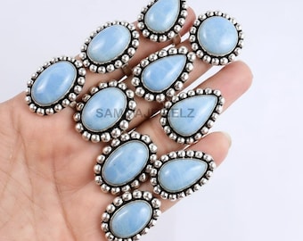 Natural Angelite Silver Rings, Wholesale Gemstone Rings, Natural Angelite Ring Mix Shape Rings, Adjustable Rings 925 Sterling Silver Ring