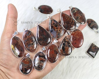 Russian Dendrite Agate Pendant Necklace Bezel Pendant Sterling Silver Pendant Honey Dendrite Pendant Dendrite Gemstone Pendant Gift For Mom