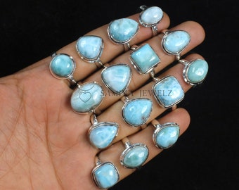 Larimar Ring Sky Blue Larimar Gemstone Ring, Bulk Silver Plated Bezel Ring, Handmade Ring, Amazing Mix Shape Larimar Ring Girls Ring Jewelry
