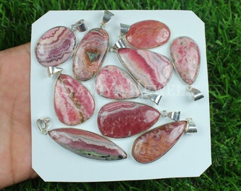 Natural Rhodochrosite Pendant Lot, Loose Pendant, 925 Silver Plated Pendants, Gemstone Pendants, Bezel Pendant Lot, Hand Polished