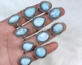 Anel de Larimar, Anel de Pedra Azul, Joias de Larimar, Anéis Ajustáveis, Anel de Prata de Lei, Anel com Cravação, Joias de Larimar, Anel com Gema de Larimar Azul