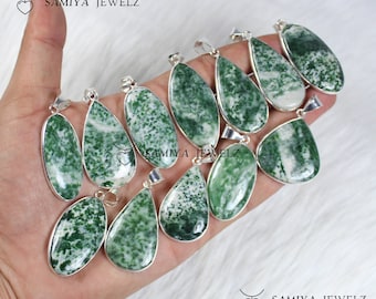 Green Tree Agate Pendant Bezel Pendant Necklace Sterling Silver Pendant Tree Agate Gemstone Pendant Tree Agate Jewelry Tree Agate Necklace