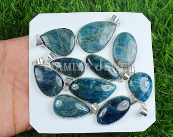 Wholesale Neon Apatite Pendants Lot, Bezel Pendant Lot, 925 Silver Plated, Gift for Her, Good Quality Pendant, Mix Shape and Size Pendants