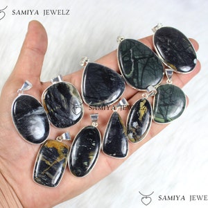 Picasso Jasper Gemstone Pendant Sterling Silver Pendant Necklace Mix Pendant Bezel Pendant Black Picasso Pendant Picasso Jasper Pendant
