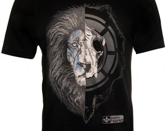 Lion T Shirt, Skull Tshirt, Big Cat Tee, Mens Black Lion Tshirt, Men's Graphic Tees, Vegan T-shirts, Eco TeeShirt, Illustrated Pen and Ink