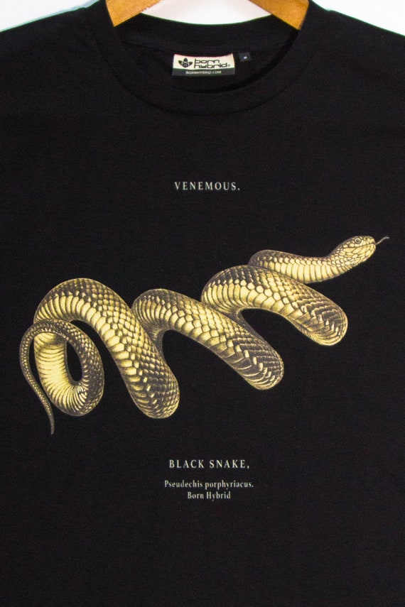 Snake Tshirt, Vintage Style Zoology T shirt, Organic Cotton Tee, Eco Friendly Tshirts Black Serpent T-shirt Zoological Drawing Reptile Gifts
