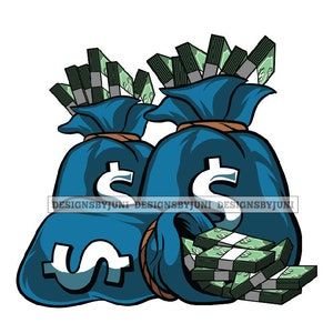 Money Duffle Bag 100 Hundred Dollar Bill Sack Stack Wealth Cash Pile Rich  Hustle Hustler Profit Art Design Logo SVG PNG Clipart Vector Cut
